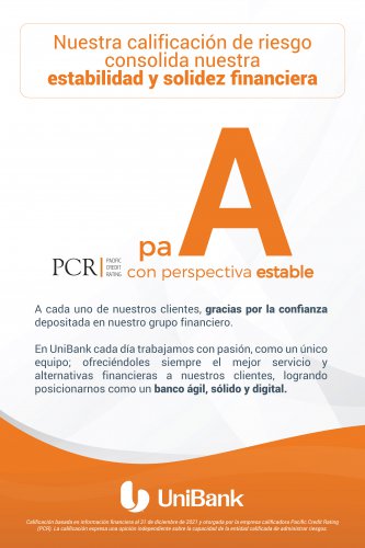 Calificación  de Riesgo al 31 de diciembre de 2021 | UniBank | Estabilidad y fortaleza financiera en Panamá